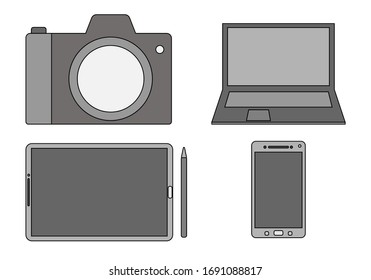 Iconos de cámara, portátil, tablet y teléfono móvil