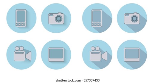 Icons with a camera, video camera, photo and telephone