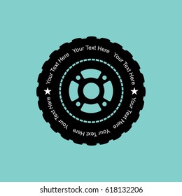 Icons car service. A car wheel with an inscription and stars. Black pattern on a green background.