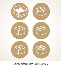 icons cardboard boxes open and closed on a beige background