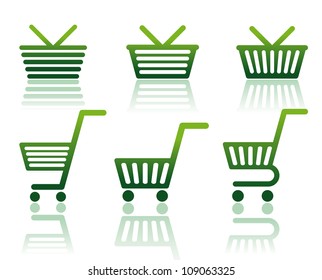 Icons of carts and baskets for shopping