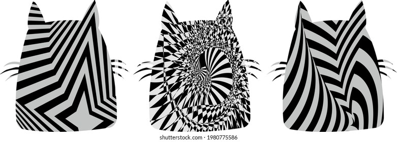 icons of cat heads with texture in op art style modern design concept and petsicons of cat heads with texture in op art style modern design concept and pets