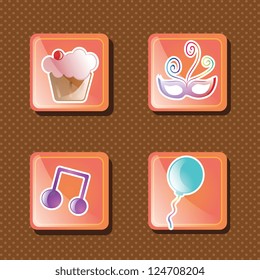 Icons for celebrate birthday, on brown background