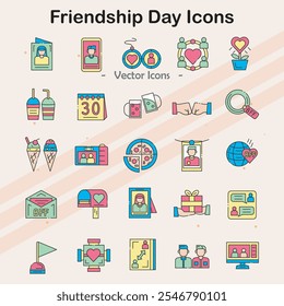 Icons celebrating Friendship Day and the bond between friends.