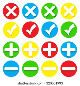icons - check marks, crosses, pluses and minuses on a white background