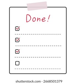 Icons for checklists, to-do lists, task lists, and done lists. Check marks and clipboard illustrations.