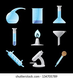 Icons for chemical lab. Vector illustration.