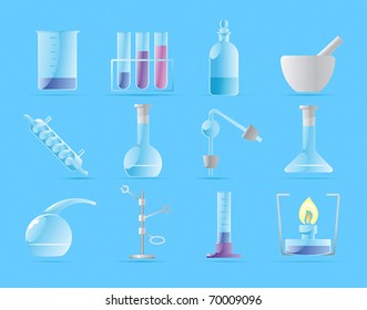 Icons for chemical lab. Vector illustration.