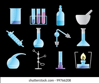 Icons for chemical lab. Vector illustration.