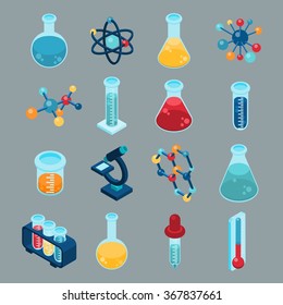 Icons Chemistry Isometric, Template, Science, Flask, Vial Elements Thermometer. Vector Icons Isolated