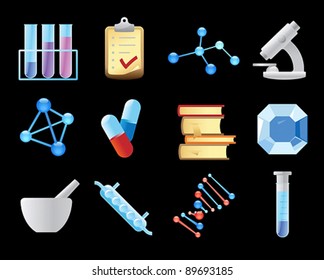 Icons for chemistry. Vector illustration.
