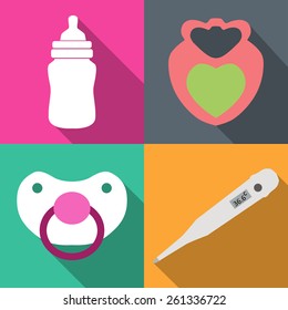 Icons childcare vector graphics on 4 colored backgrounds