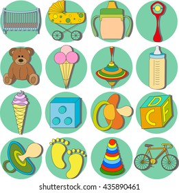 Icons with children's accessories