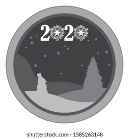 Icons of a Christmas tree and a snowman in a ball isolated on a gray background. Symbols of Christmas and New Year. Vector illustration EPS 10.
