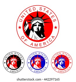 Icons in the circle of the Statue of Liberty in the United States in the national colors of the United States American flag and Statue of Liberty to the election of US President