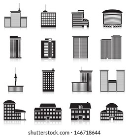Icons city buildings, offices, schools.