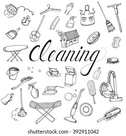 Icons for cleaning services, maintenance. Vector set of small pictogram