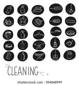Icons for cleaning services, maintenance. Vector set of small pictogram