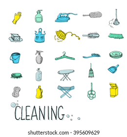 Icons for cleaning services, maintenance. Vector set of small pictogram