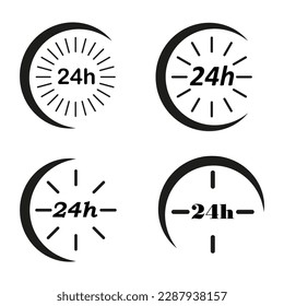 Icons clock 24 hours in flat style on white background. Vector illustration.