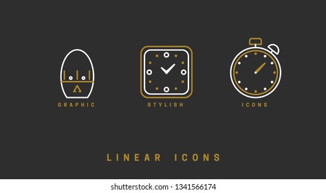 Icons clock linear style. Time icon vector graphic