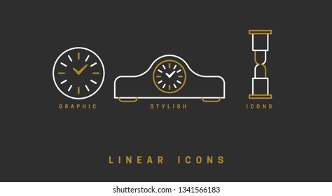 Icons clock linear style. Time icon vector graphic