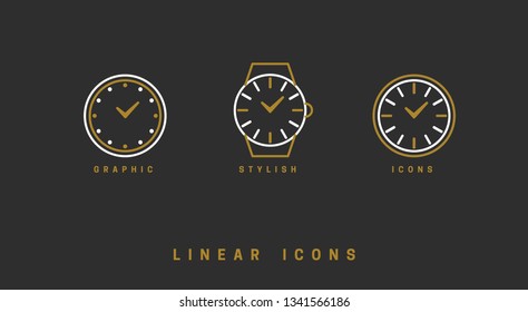 Icons clock linear style. Time icon vector graphic