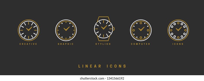 Icons clock linear style. Time icon vector graphic