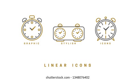 Icons clock linear style. Time icon vector graphic
