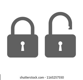 Icons closed lock and open lock. Symbols security. Isolated grey signs on white background. Flat vector illustration