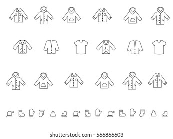 Icons clothes. Black - white vector illustration.