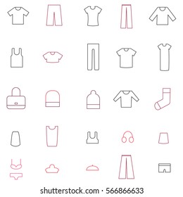 Icons clothes. Black - white vector illustration.
