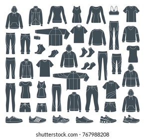 Icons of clothes for sports and workouts. Vector illustration