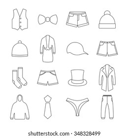 Icons clothes from thin lines, second part, vector illustrations.