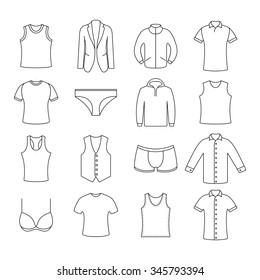 Icons clothes from thin lines, vector illustrations.