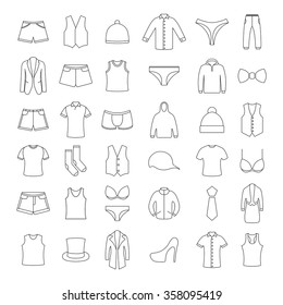 Icons clothes from thin lines, vector illustrations.