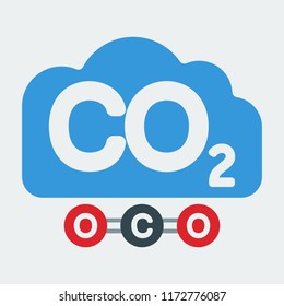 Icons of a cloud of carbon dioxide. Co2. Clean Environment, Ecology. Emission symbol of greenhouse gases. Flat style. Vector