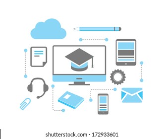 Icons in cloud computing and web learning concept, vector illustration