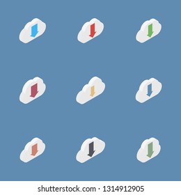 Icons clouds with an arrows different shapes. Flat 3D isometric style, vector illustration.