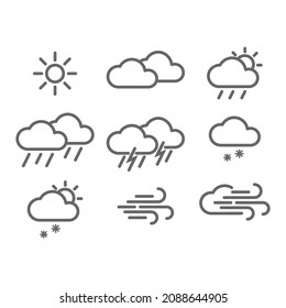 Вeather icons, clouds, sun, rain, snow.