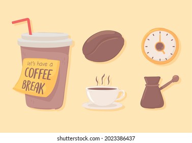 icons coffee break grain and kettle