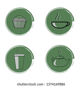 icons of coffee, cupcake, tea. flat design. vector illustration.