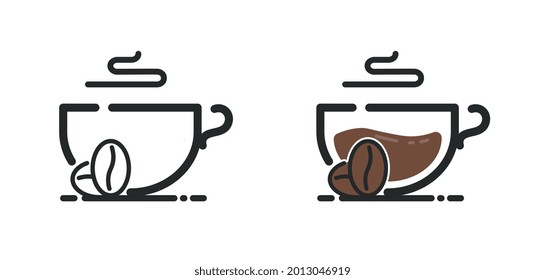 Icons of coffee cups with beans on the side