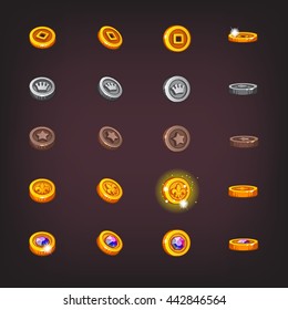 Icons coins set for game interface