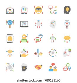 Icons Collection of Artificial Intelligence In Flat Design 