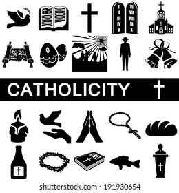 Icons collection for catholicity on white background