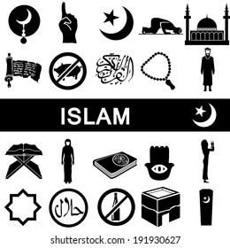 Icons collection for islam on white background