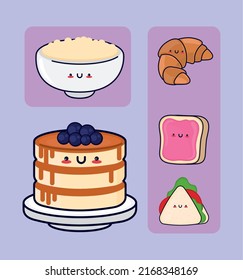 icons collection kawaii food cartoon