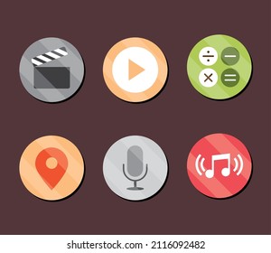 icons collection mobile apps, round style