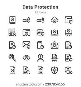 colección de iconos sobre protección de datos y tema relacionado